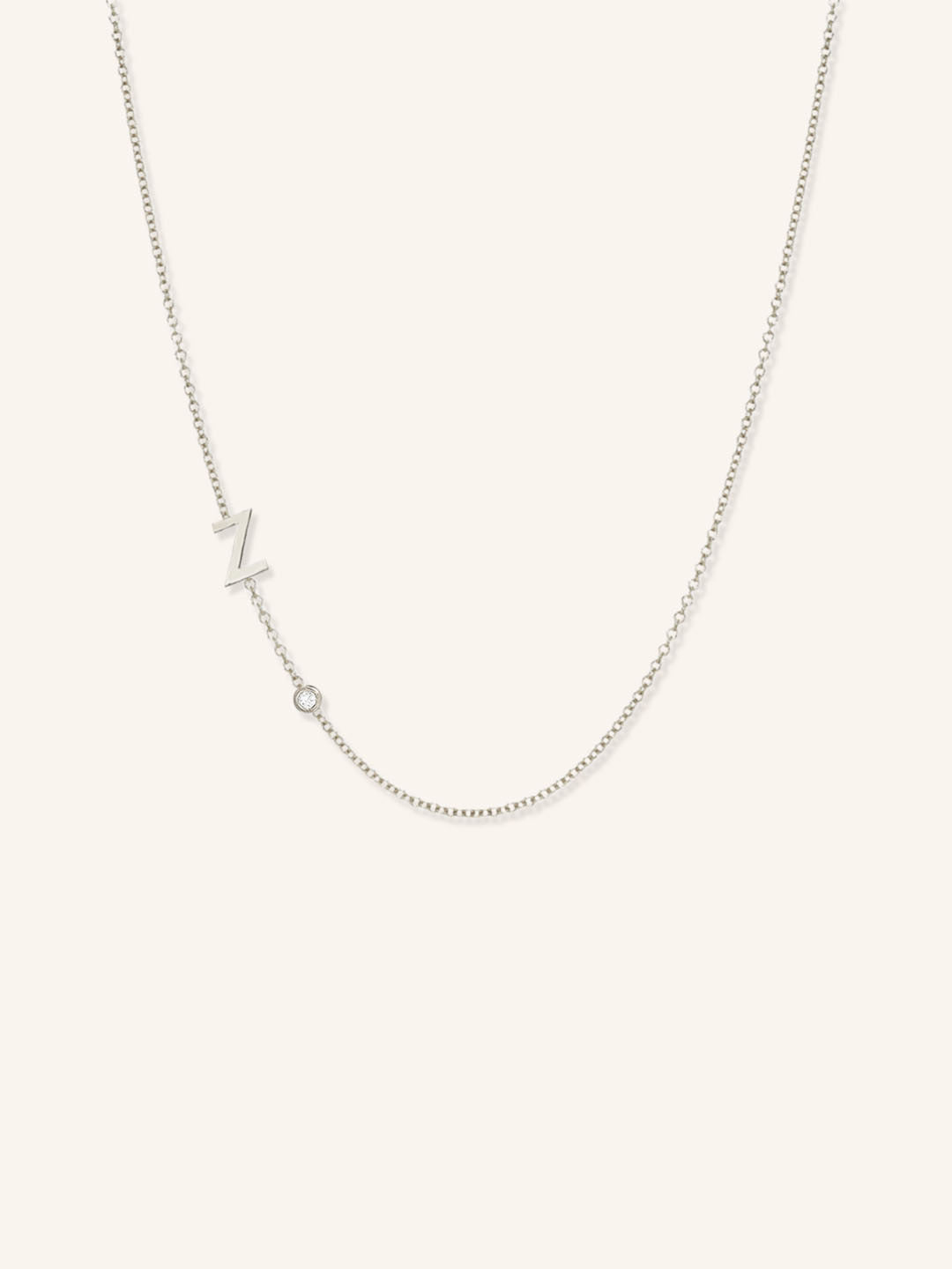 Asymmetrical Initial and Bezel Diamond Necklace - Z