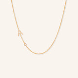 Asymmetrical Diamond Initial and Bezel Necklace - A