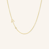 Asymmetrical Diamond Initial and Bezel Necklace - A