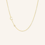 Asymmetrical Diamond Initial and Bezel Necklace - C
