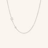 Asymmetrical Diamond Initial and Bezel Necklace - F