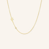 Asymmetrical Diamond Initial and Bezel Necklace - F