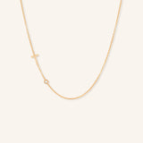Asymmetrical Diamond Initial and Bezel Necklace - T