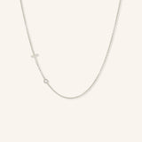 Asymmetrical Diamond Initial and Bezel Necklace - T