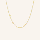 Asymmetrical Diamond Initial and Bezel Necklace - T