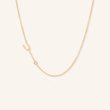 Asymmetrical Diamond Initial and Bezel Necklace - U