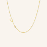Asymmetrical Diamond Initial and Bezel Necklace - U