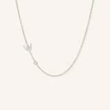 Asymmetrical Diamond Initial and Bezel Necklace - W