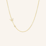 Asymmetrical Diamond Initial and Bezel Necklace - W