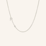 Asymmetrical Diamond Initial and Bezel Necklace - R