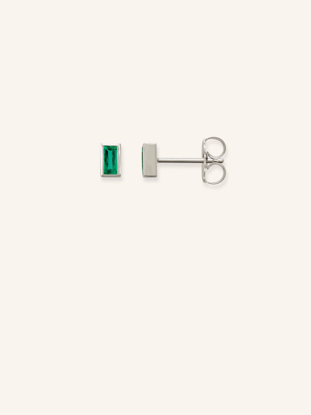 Baguette Emerald Bezel Set Stud Earrings