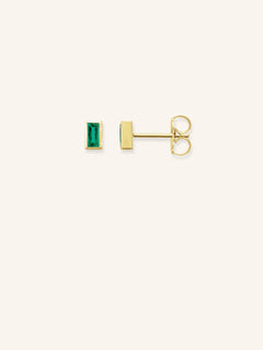 Baguette Emerald Bezel Set Stud Earrings