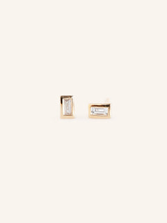 Straight Baguette Bezel Set Stud Earrings