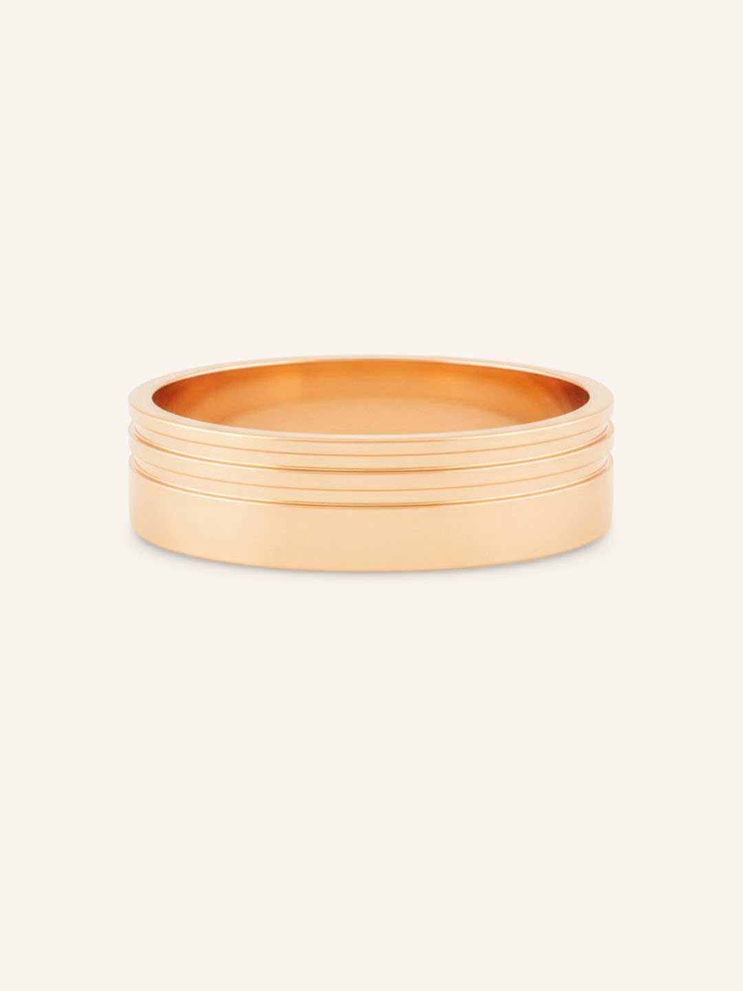Rose gold dualine 6mm grooved flat band on white background