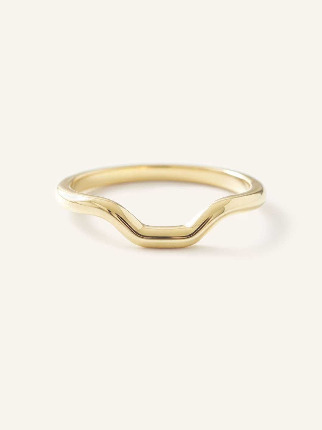 Yellow gold Foursquare contour ring front view on white background