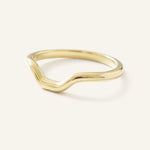 Yellow gold Foursquare contour ring side view on white background