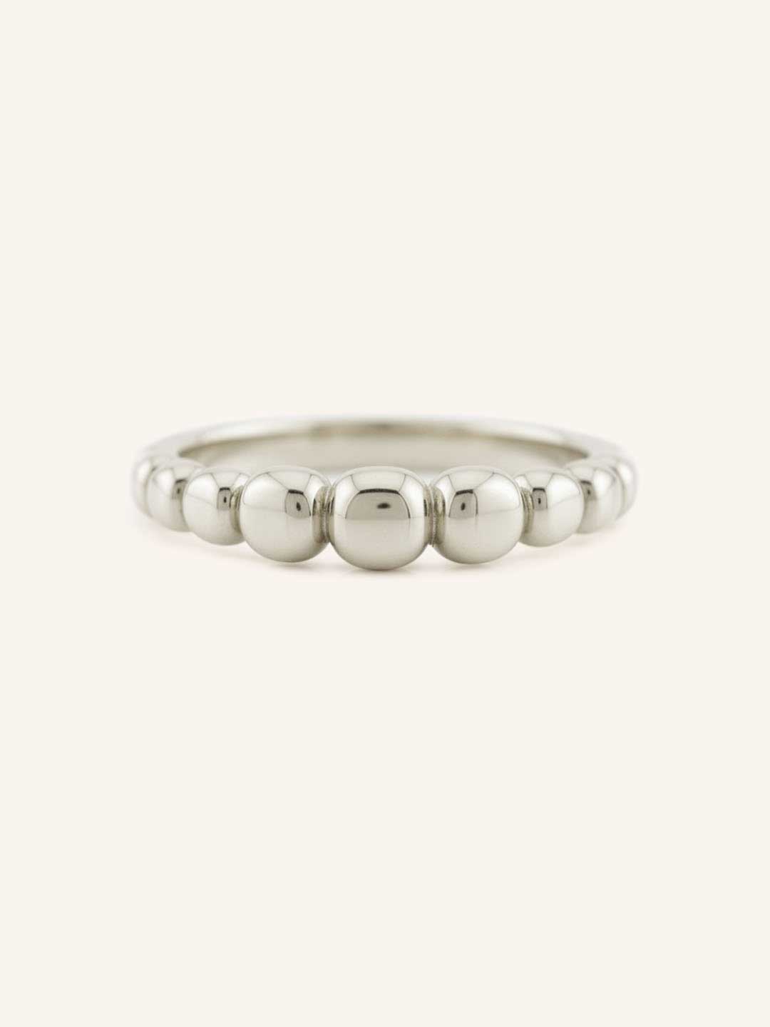 White gold geometric domed ring front view on white background