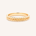 Rose gold double rope band ring front view on white background