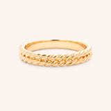 Rose gold double rope band ring front view on white background