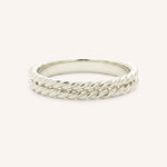 White gold double rope band ring front view on white background
