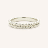 White gold double rope band ring front view on white background
