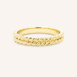 Yellow gold double rope band ring front view on white background