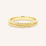 Yellow gold double rope band ring front view on white background