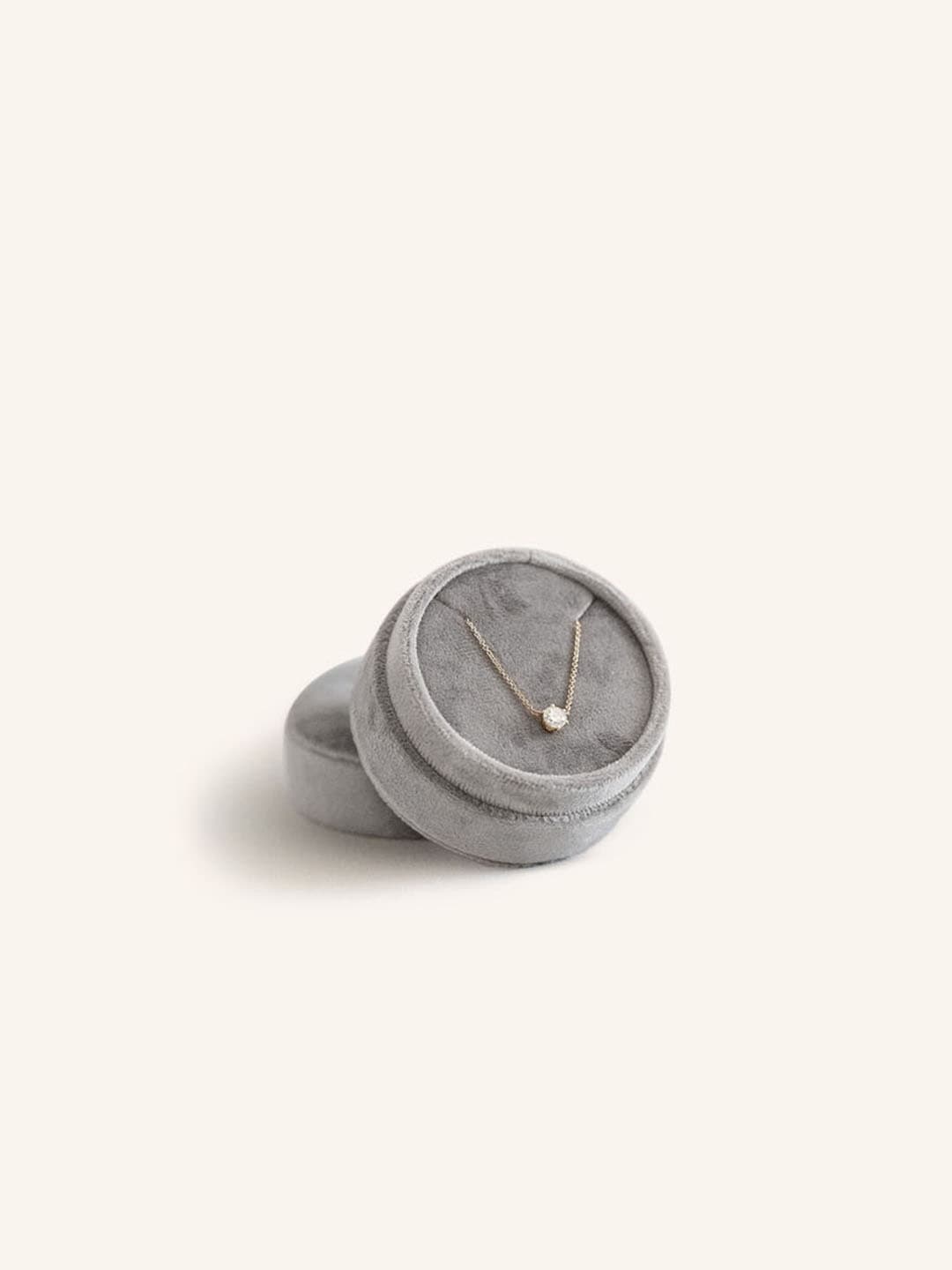 Grey Open Velvet Drop Necklace Box on white background