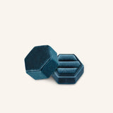 Velvet Hexagon Double Ring Box - Blue