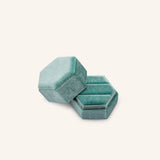 Velvet Hexagon Double Ring Box - Teal