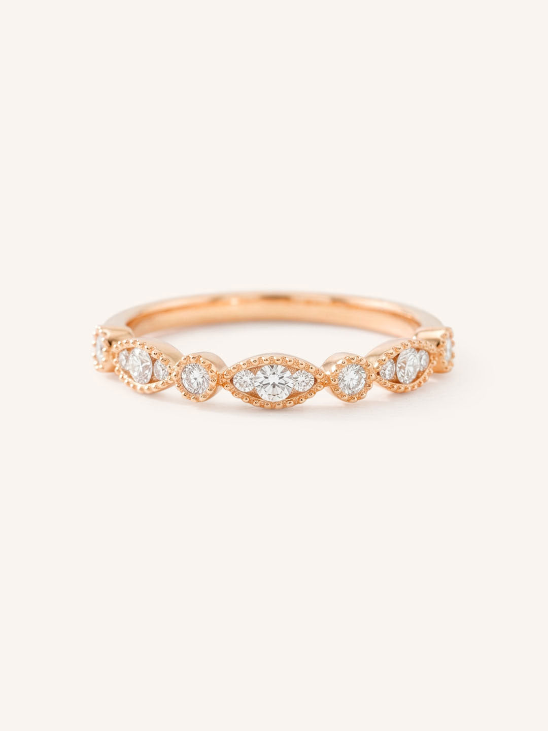 Rose Gold Lambeth Diamond Milgrain Anniversary Ring front view on white background