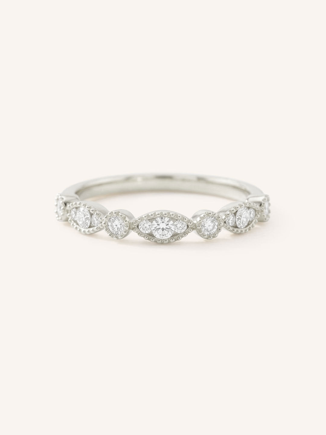 White Gold Lambeth Diamond Milgrain Anniversary Ring front view on white background