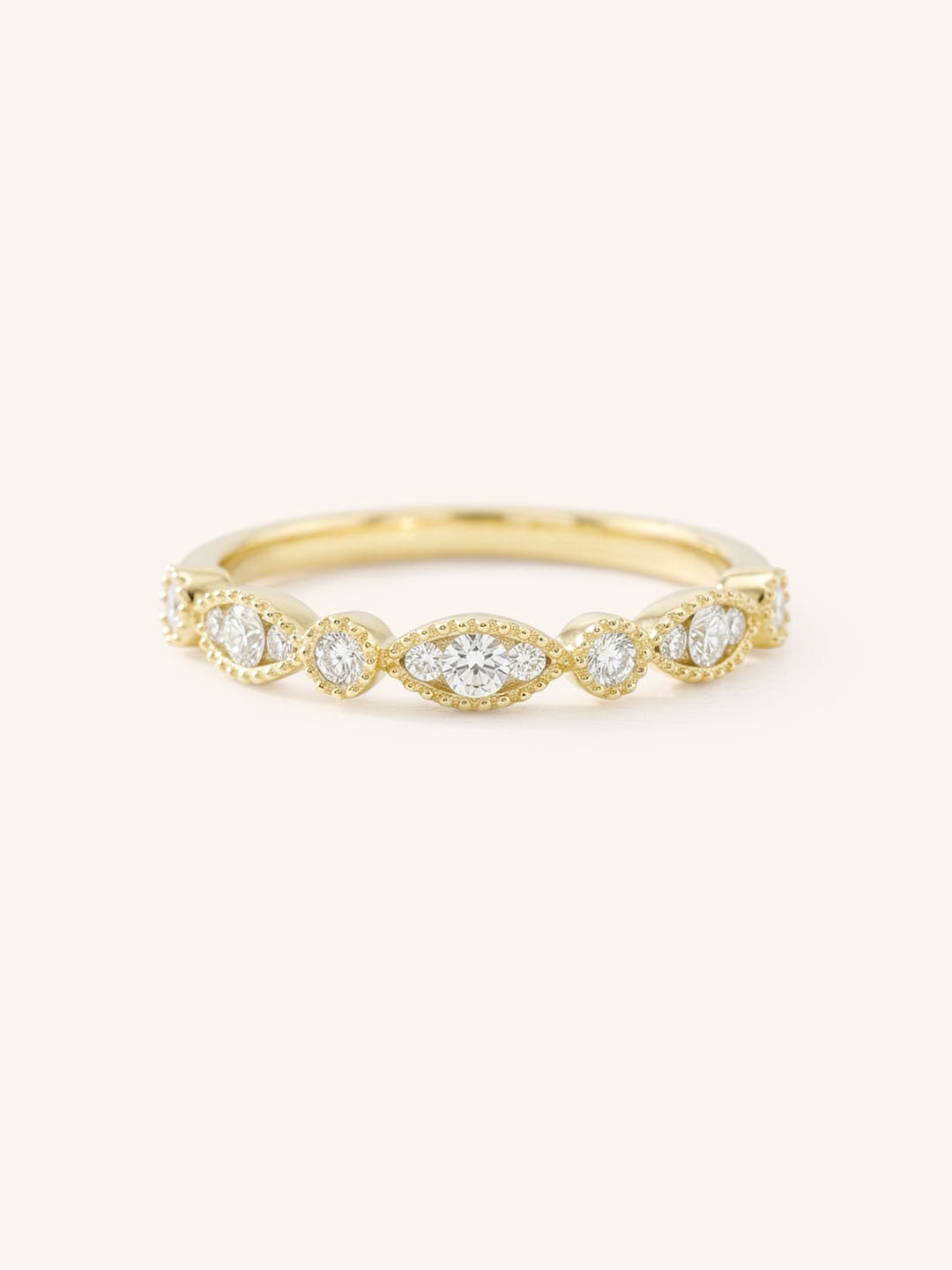 Yellow Gold Lambeth Diamond Milgrain Anniversary Ring front view on white background