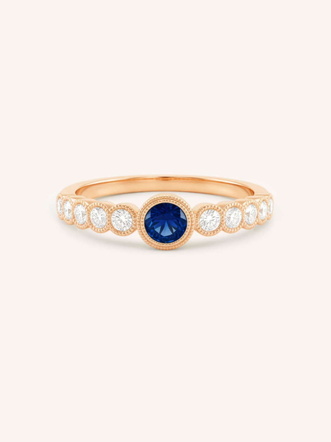 Chesterway Blue Sapphire Diamond Accented Milgrain Ring