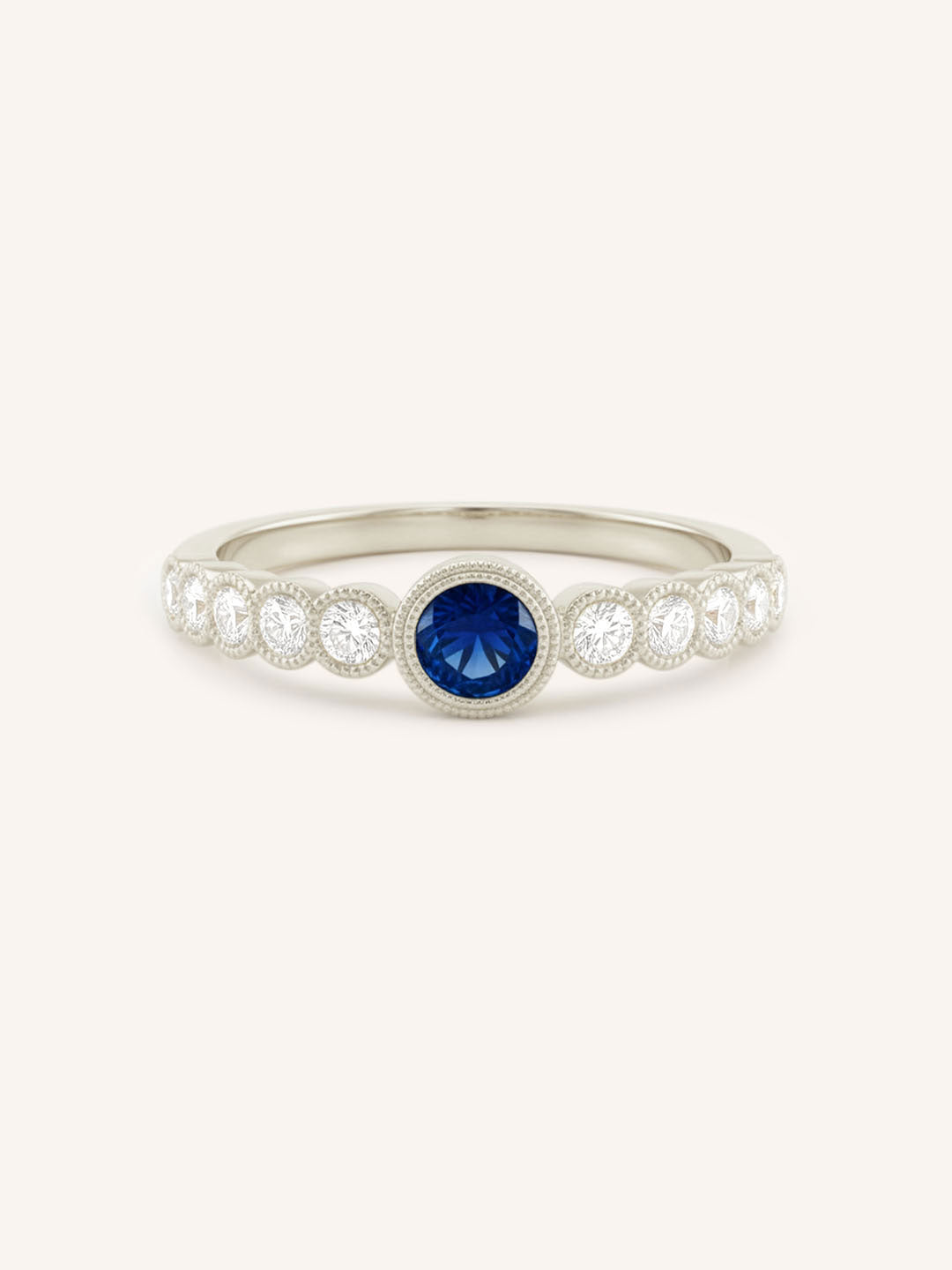 Chesterway Blue Sapphire Diamond Accented Milgrain Ring