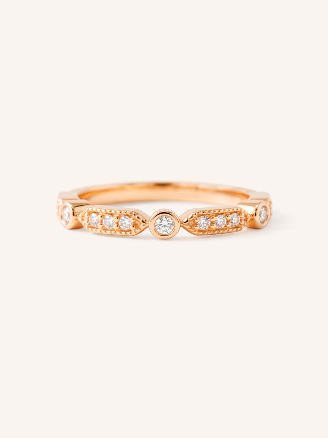 Rose Gold Livia Diamond Accented Milgrain Anniversary Ring front view on white background