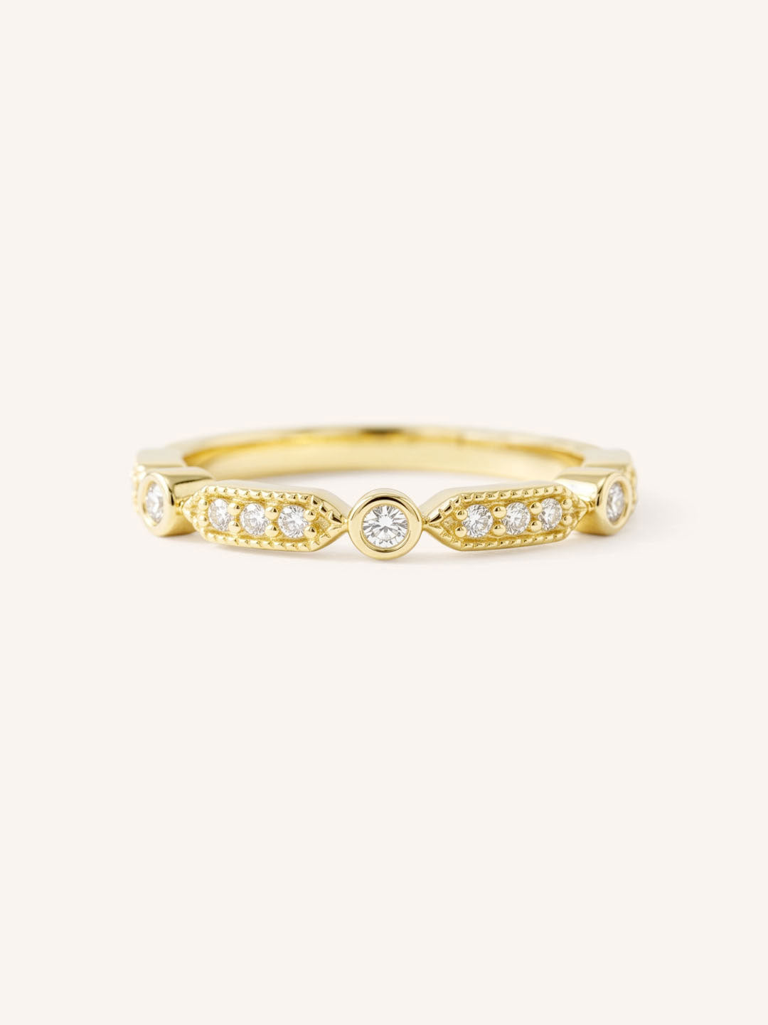 Yellow Gold Livia Diamond Accented Milgrain Anniversary Ring front view on white background