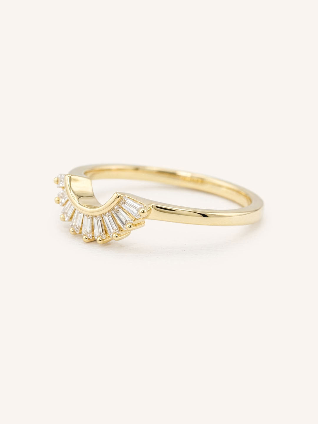 Yellow Gold Messina Curved Diamond Wedding Band side view on white background