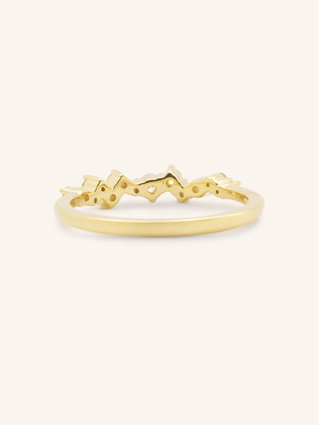 Yellow gold Aubrey scattered diamond anniversary band back view on white background