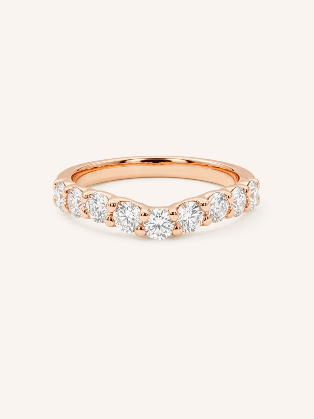 Rose gold Lavale curved diamond wedding band front view on white background