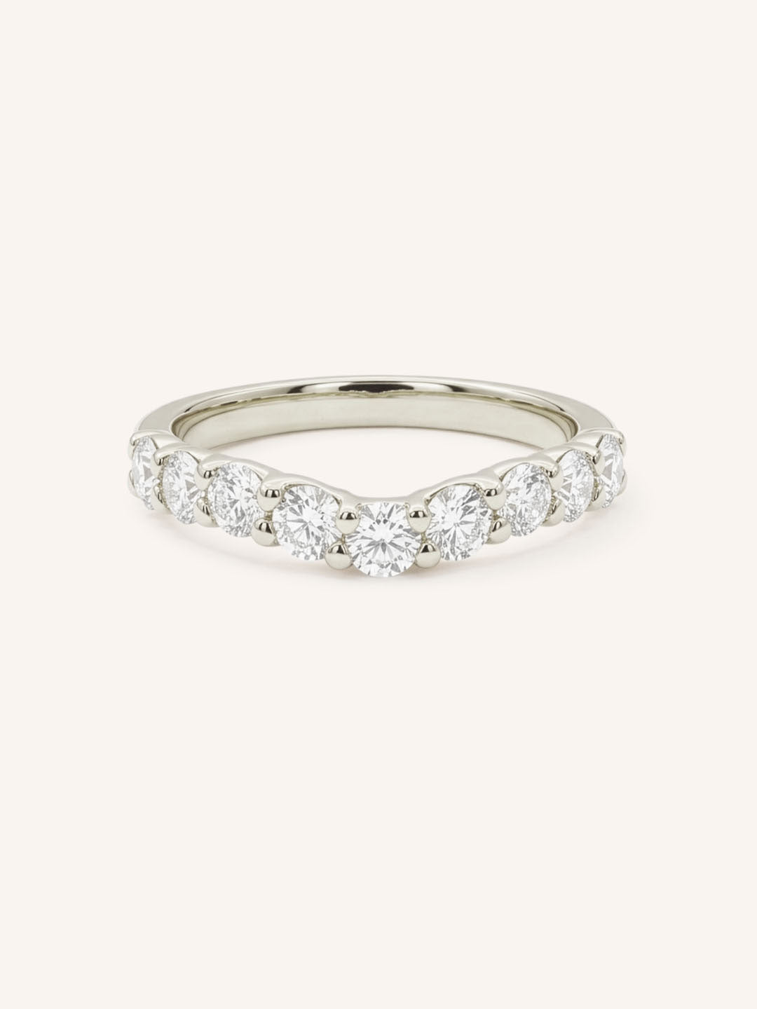 White gold Lavale curved diamond wedding band front view on white background