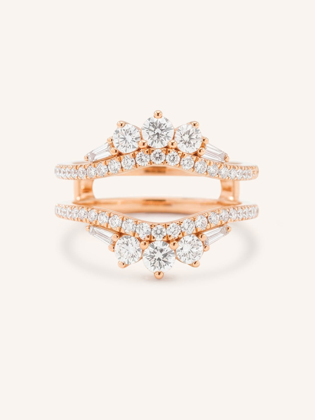 Rose Gold Theresa Double Band Diamond Ring Guard front view on white background