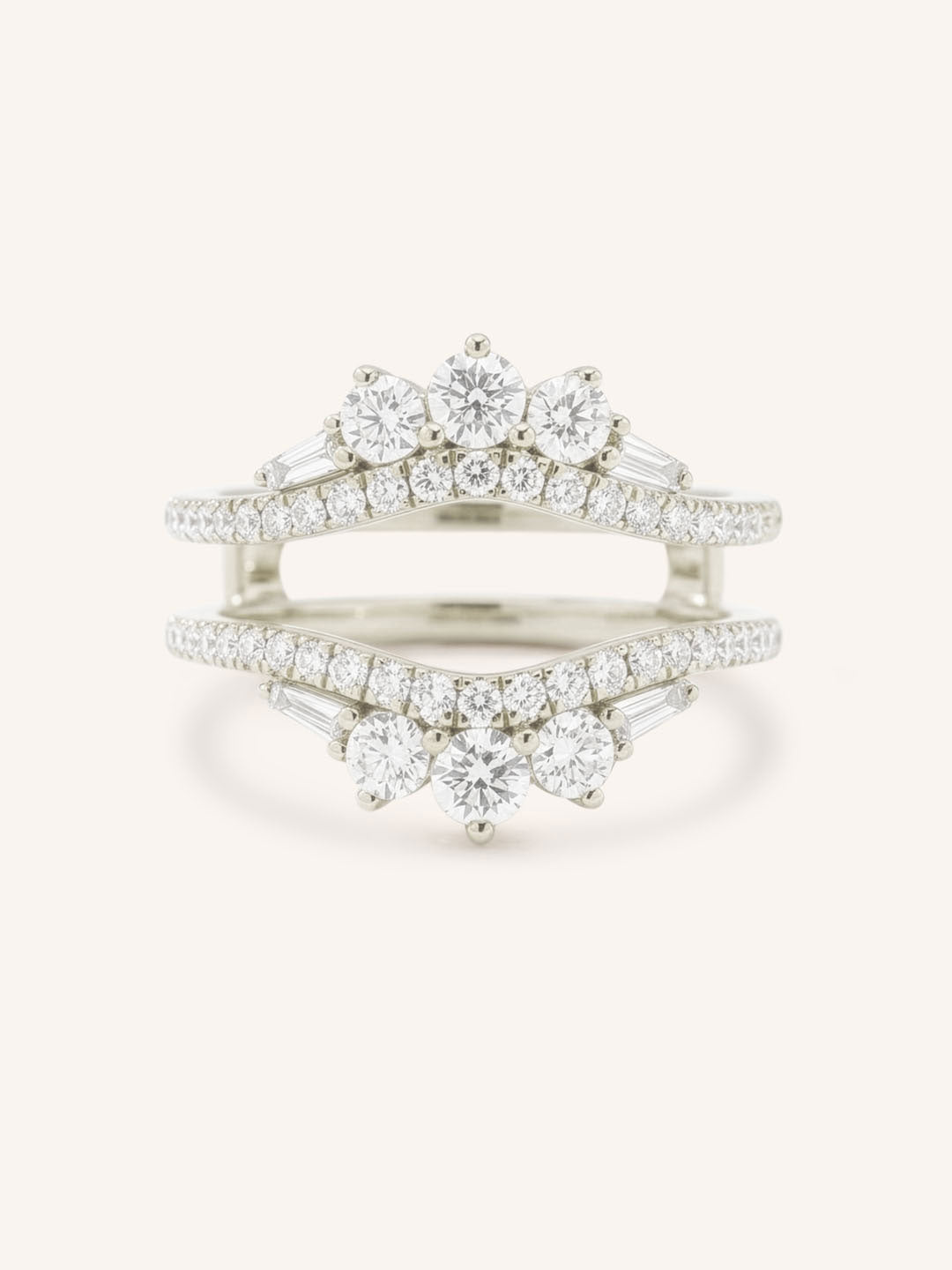 White Gold Theresa Double Band Diamond Ring Guard front view on white background