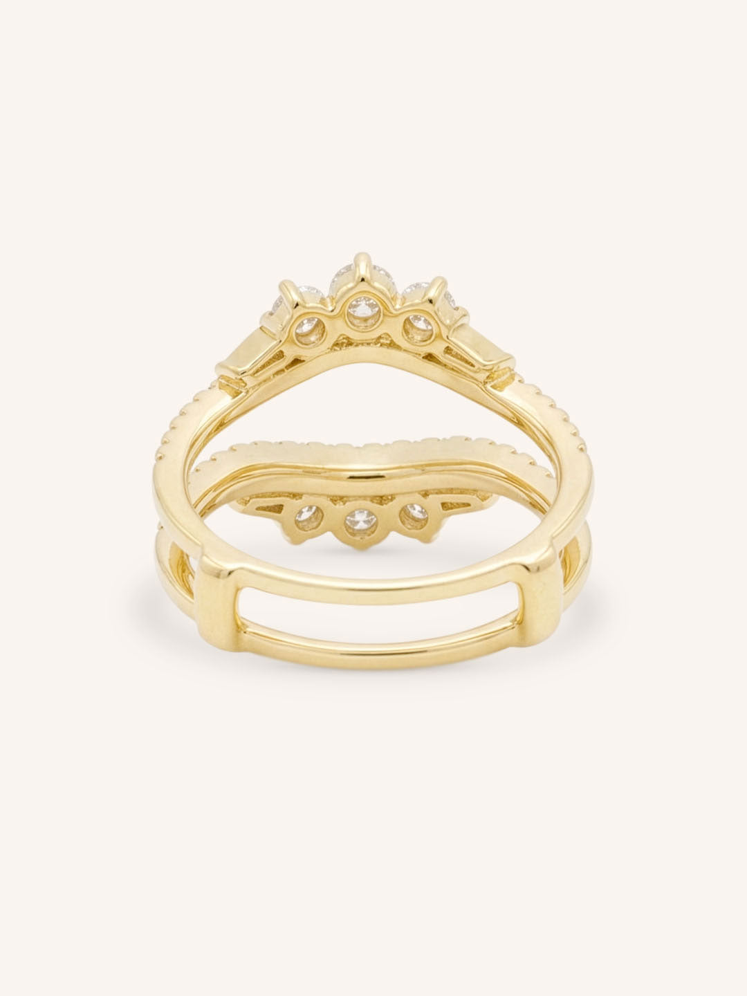 Yellow Gold Theresa Double Band Diamond Ring Guard back view on white background