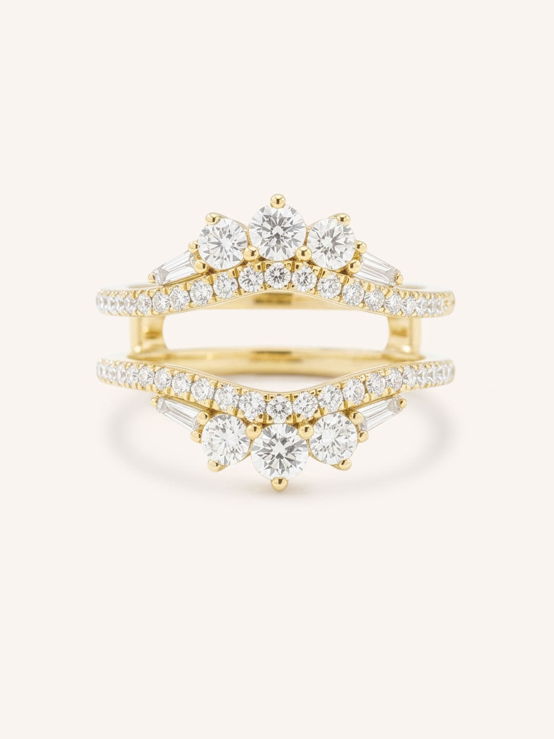 Yellow Gold Theresa Double Band Diamond Ring Guard front view on white background