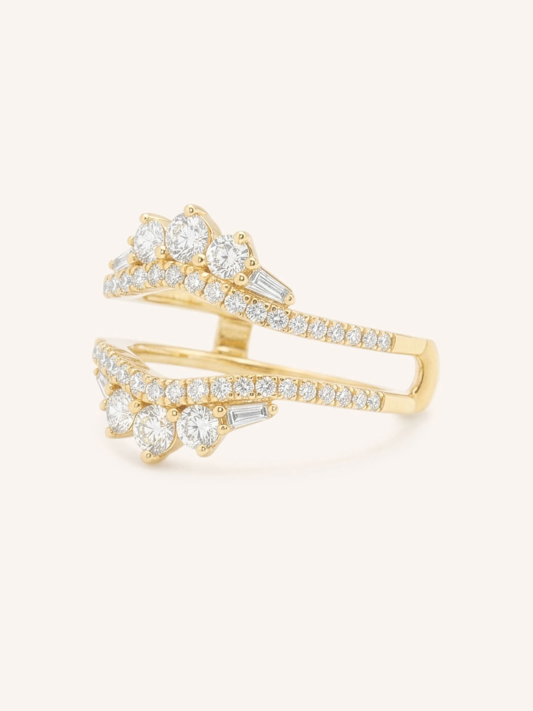 Yellow Gold Theresa Double Band Diamond Ring Guard side view on white background