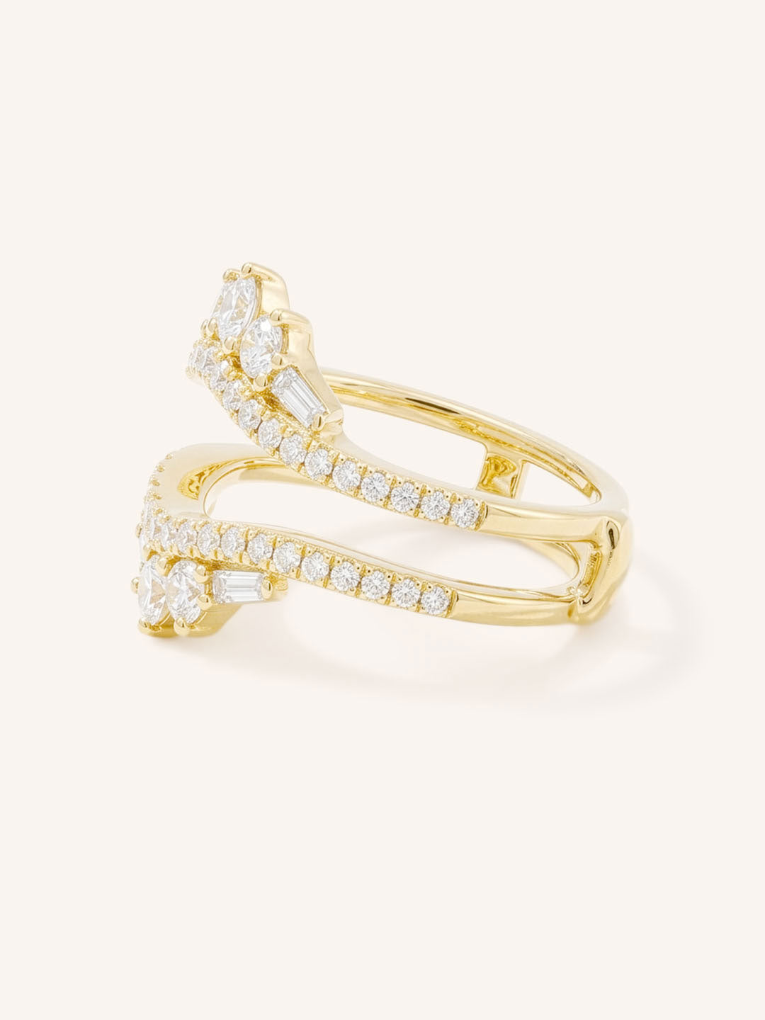 Yellow Gold Theresa Double Band Diamond Ring Guard side view on white background