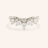 White gold Shinoa curved diamond wedding band front view on white background