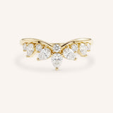 Yellow gold Shinoa curved diamond wedding band front view on white background