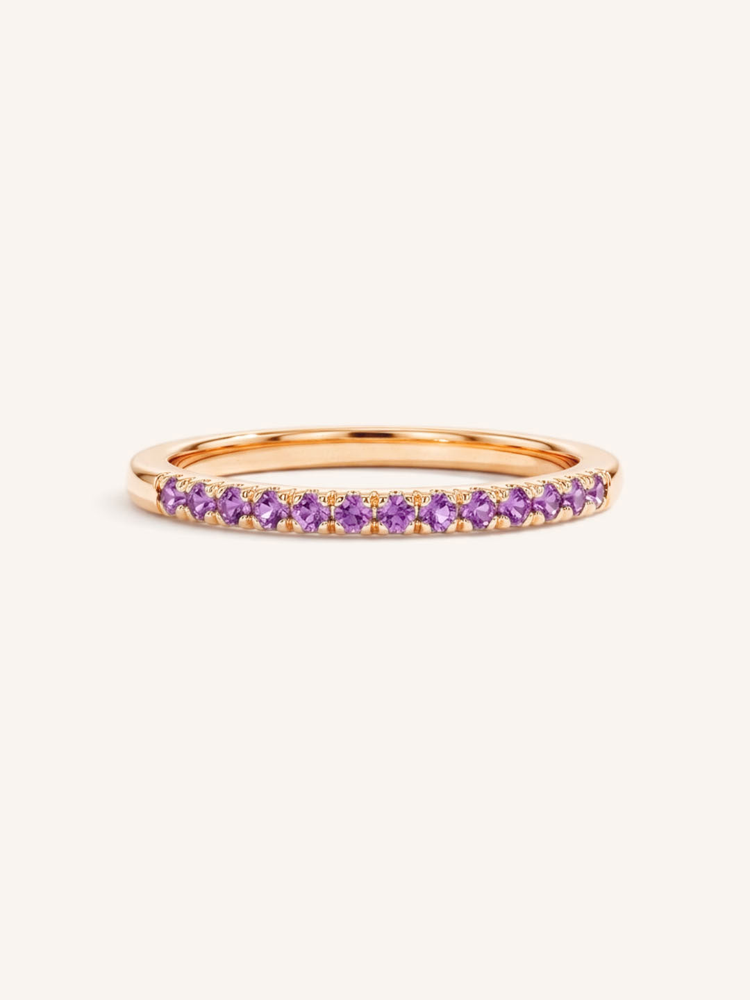 Rose Gold Amethyst Birthstone Stackable Ring front view on white background
